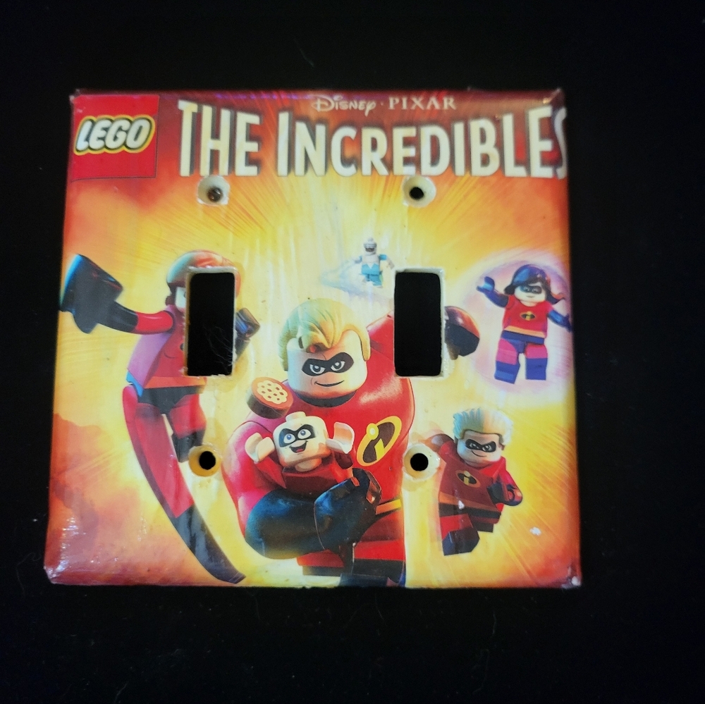 The Incredibles Double Light Switch Plate - Red and Orange Handmade Decoupage
